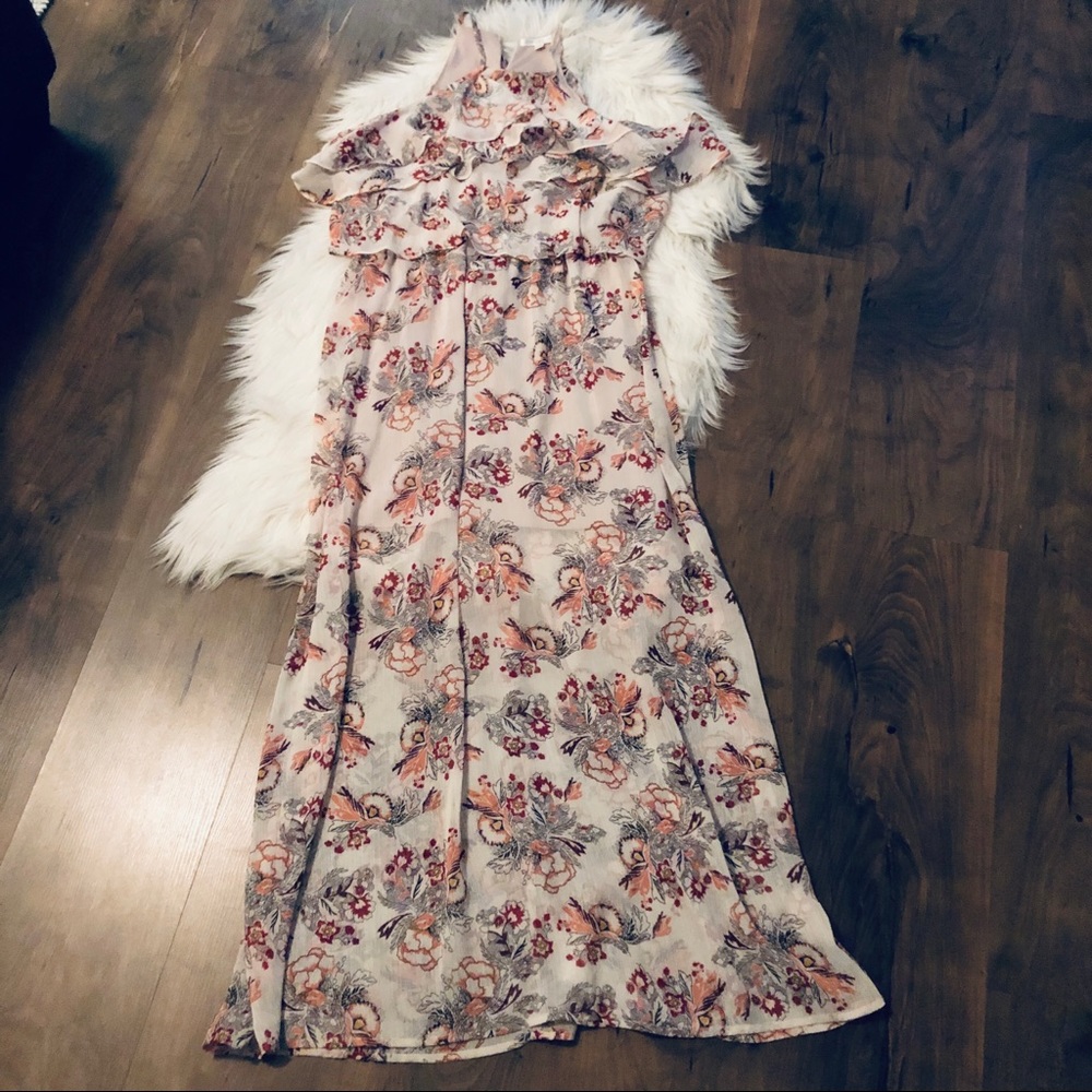 Love, Fire Ruffled-Trim Floral-Print Maxi Dress